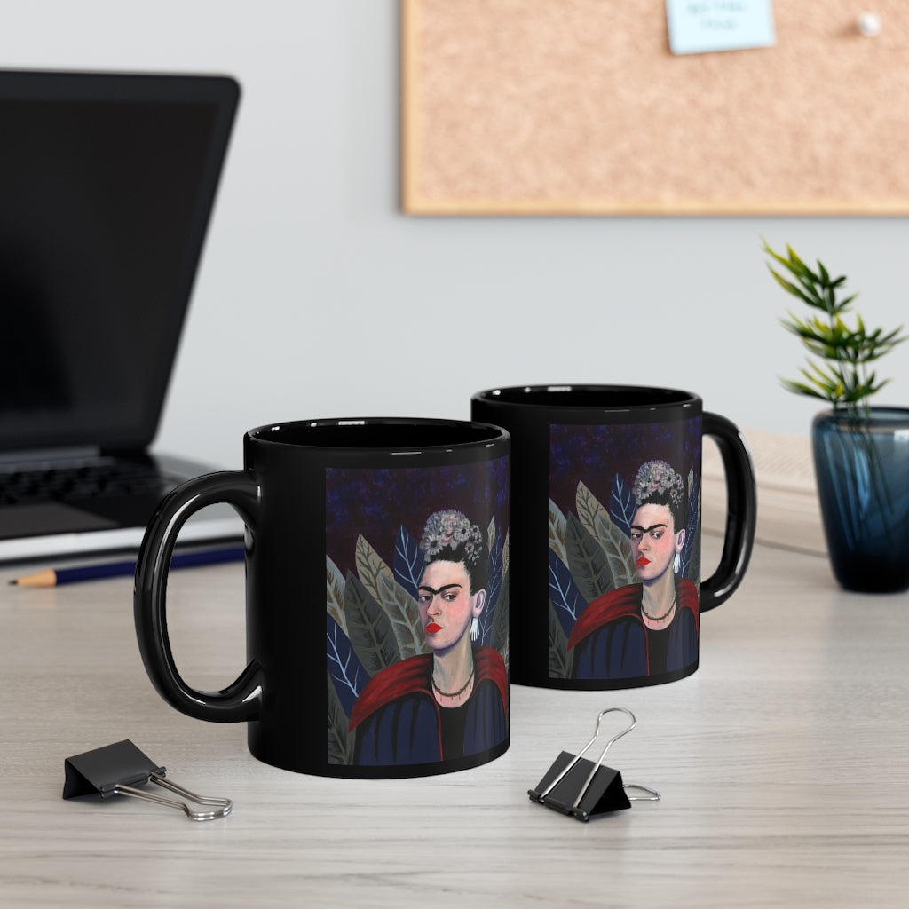 Frida Kahlo Vampire Goth Black mug. Halloween coffee mug