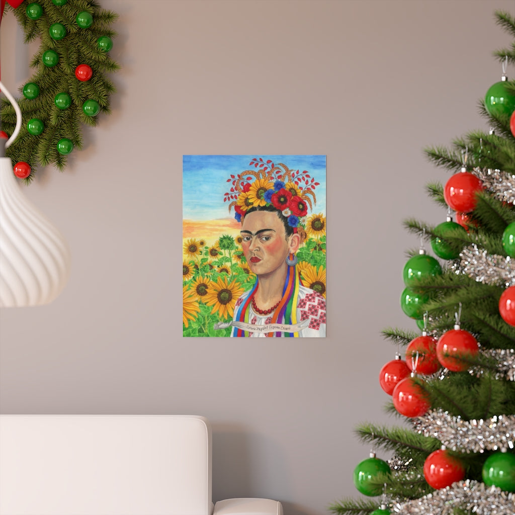 Pro Ukrainian poster. Frida as Ukrainian woman poster. Ukrainian art print. Glory to Ukraine poster.