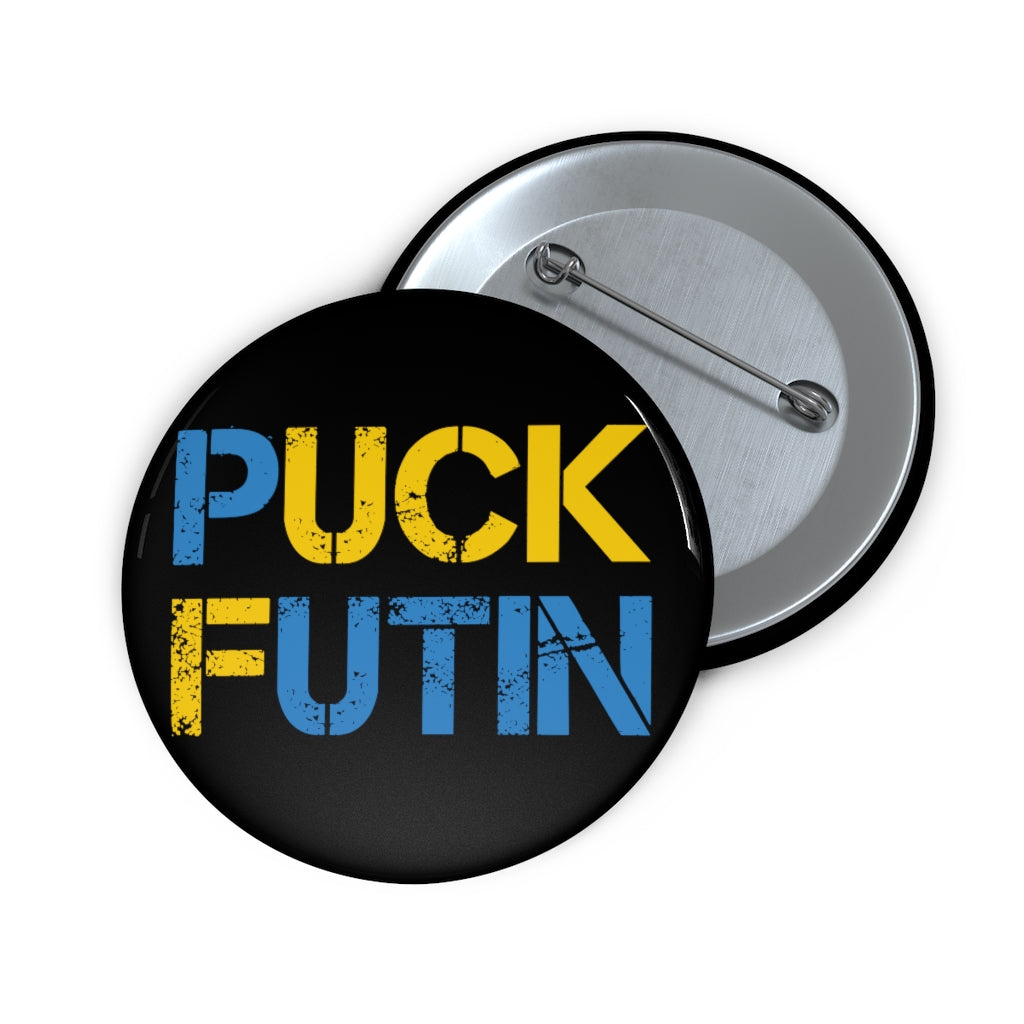 Puck Futin button. Stand with Ukraine. F**k Putin Pin Button.