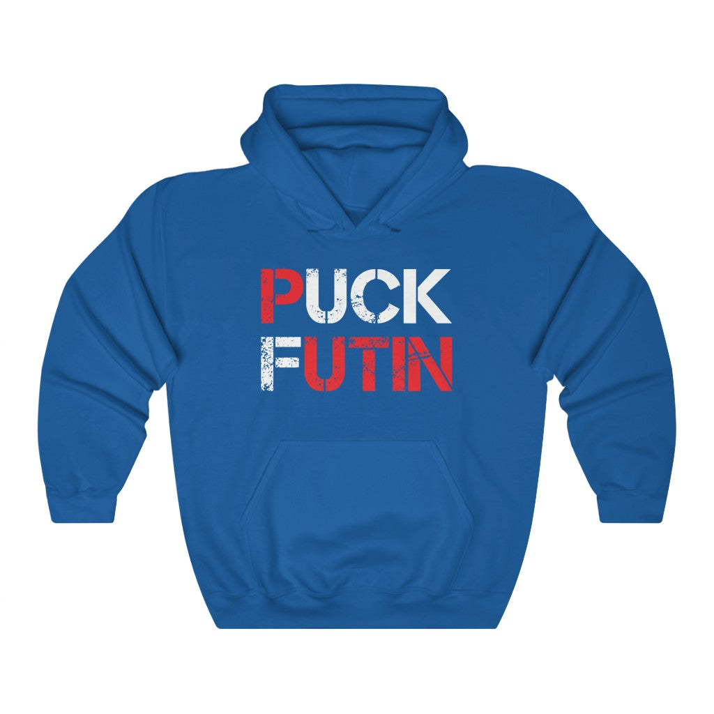 Puck Futin Unisex Double-Sided Hoodie. Anti Putin Pro Ukraine Hooded Sweatshirt. Stand with Ukraine hoodie. Fuck Putin hoodie.