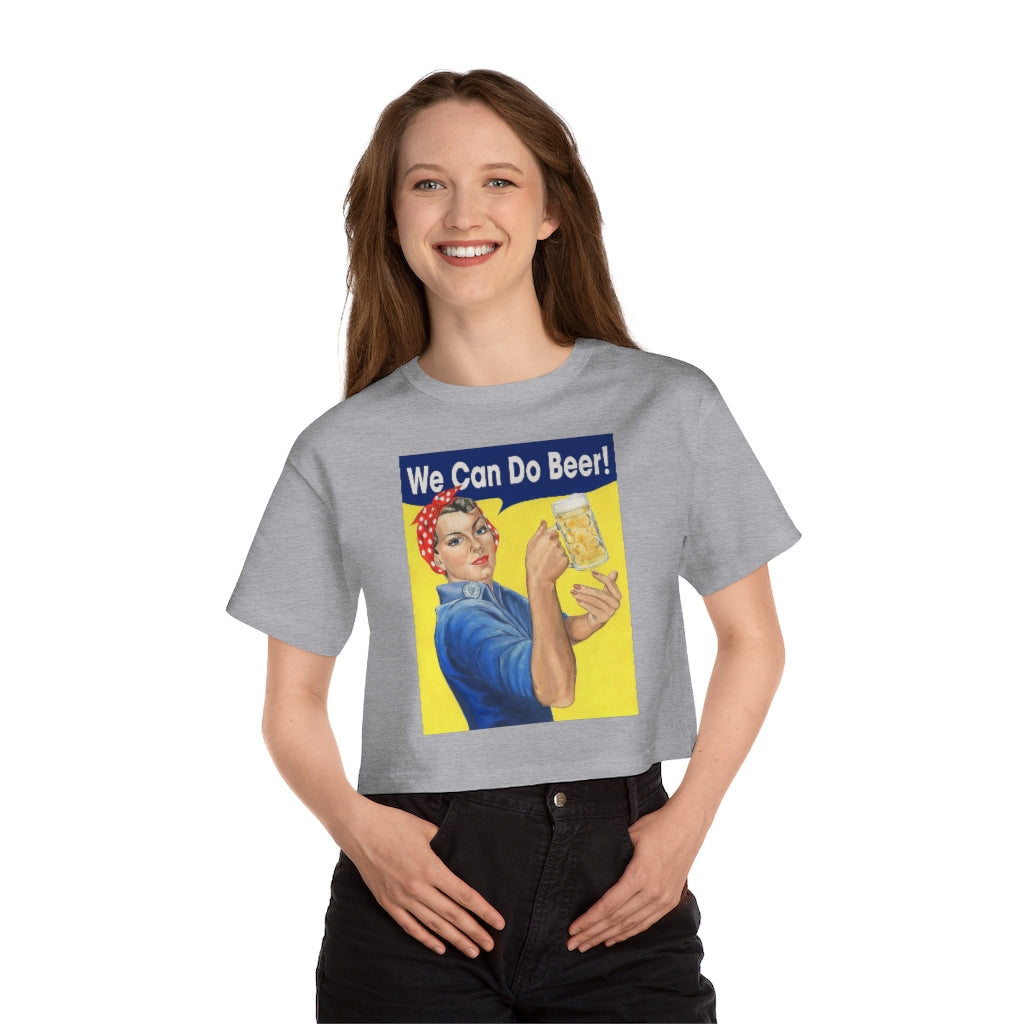 Rosie the Riveter with beer Women's Cropped T-Shirt.