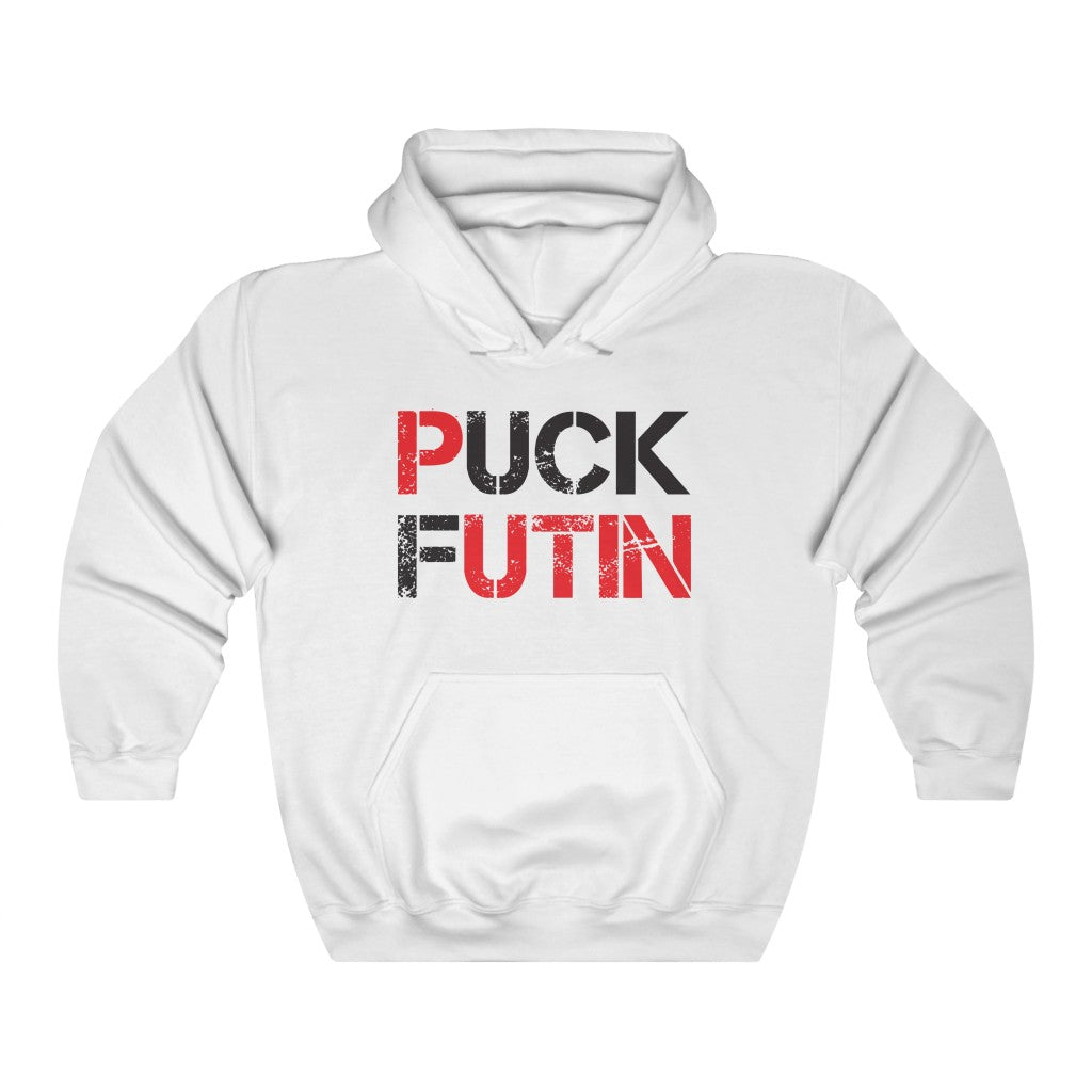 Puck Futin Unisex Double-Sided Hoodie. Anti Putin Pro Ukraine Hooded Sweatshirt. Stand with Ukraine hoodie. Fuck Putin hoodie.