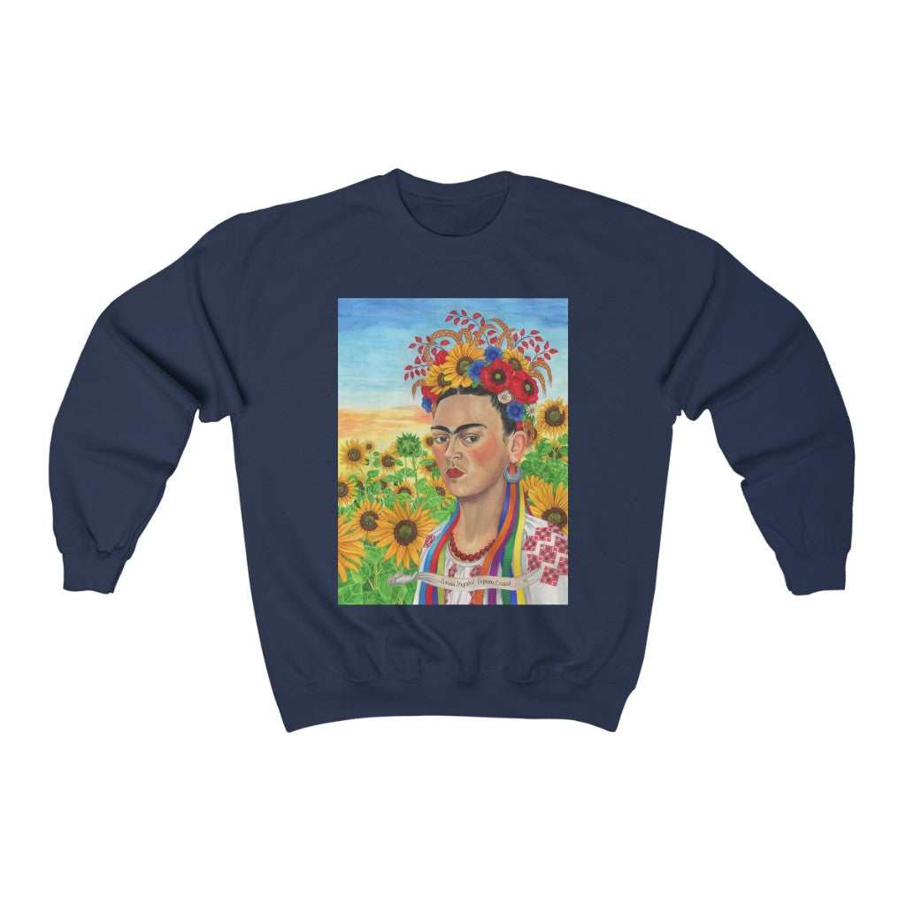 Ukrainian Sweatshirt featuring Frida Kahlo. Gift for Ukrainian woman, wife, girlfriend, mother, baba