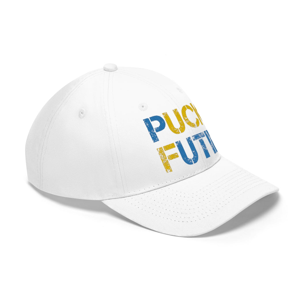 Puck Futin hat. F**k Putin cap. Ukrainian flag colors. Unisex Twill Hat