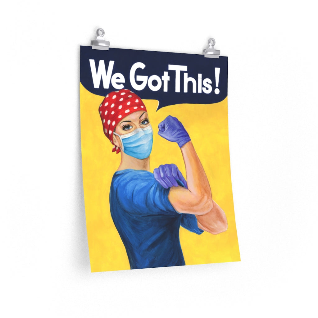 Rosie the Riveter as Strong nurse flexing her muscles Premium Matte vertical posters