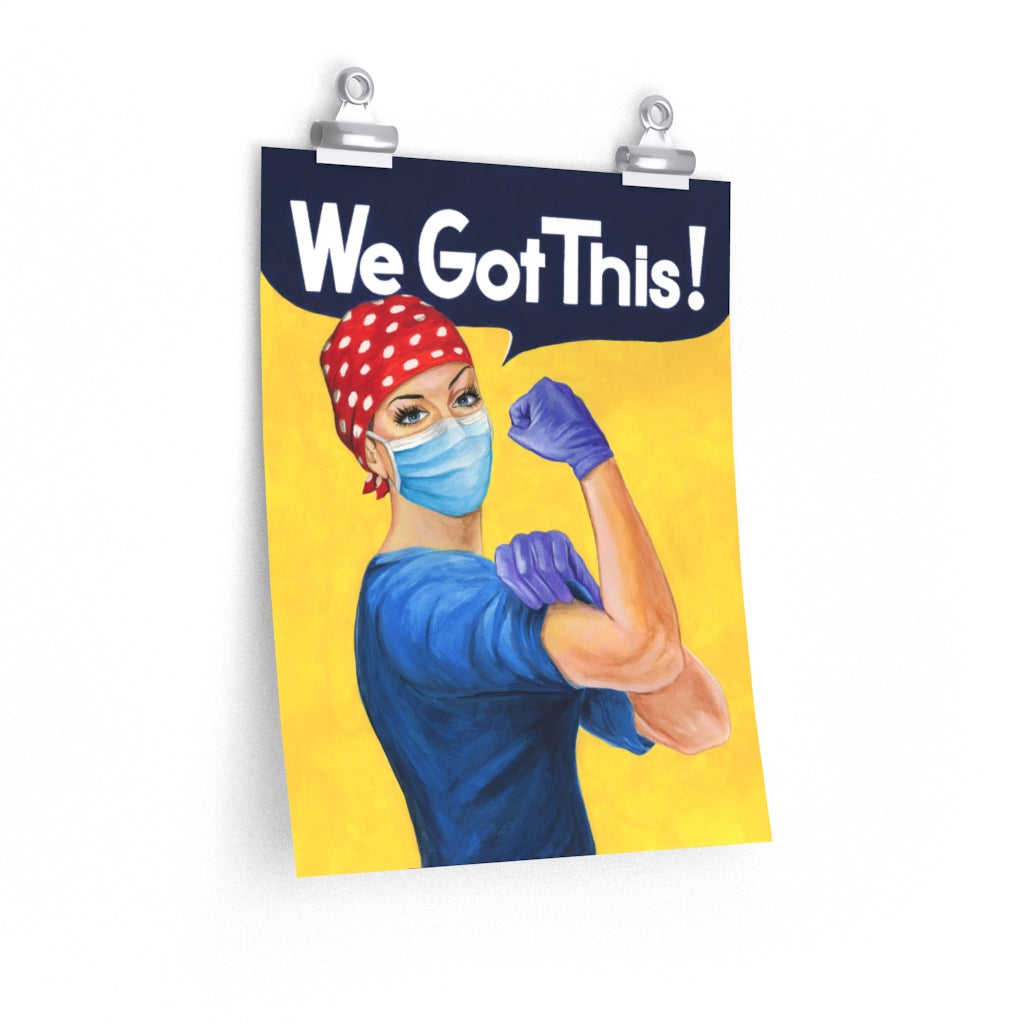 Rosie the Riveter as Strong nurse flexing her muscles Premium Matte vertical posters