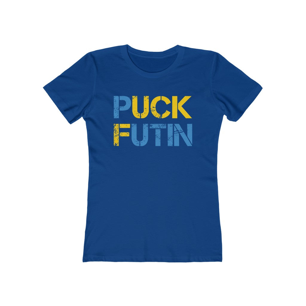 Puck Futin t-shirt. F*ck Putin shirt for women. Anti Putin women's tshirt. Stand with Ukraine Women's The Boyfriend Tee.