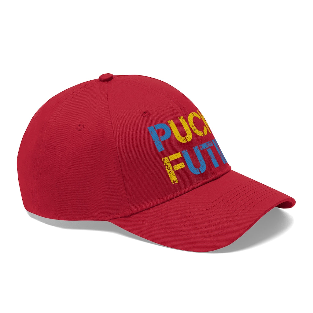 Puck Futin hat. F**k Putin cap. Ukrainian flag colors. Unisex Twill Hat