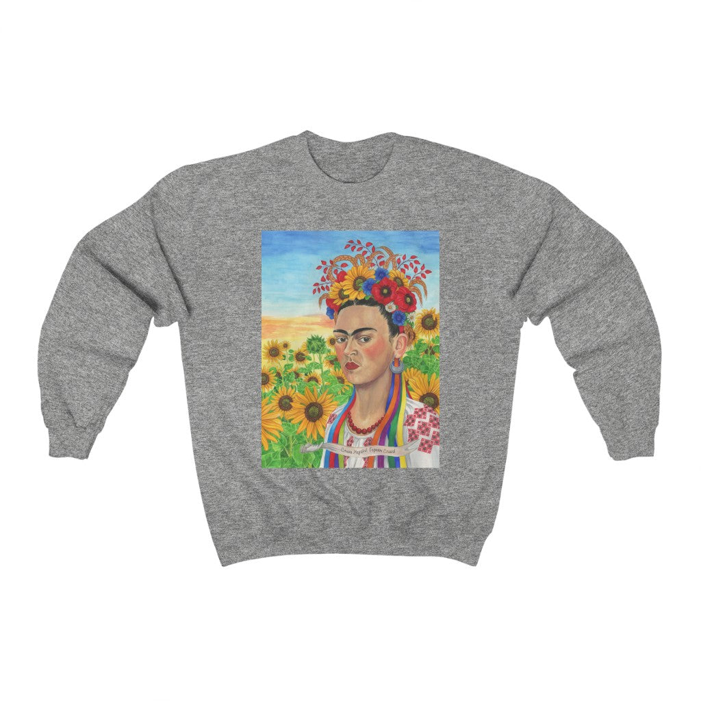 Ukrainian Sweatshirt featuring Frida Kahlo. Gift for Ukrainian woman, wife, girlfriend, mother, baba