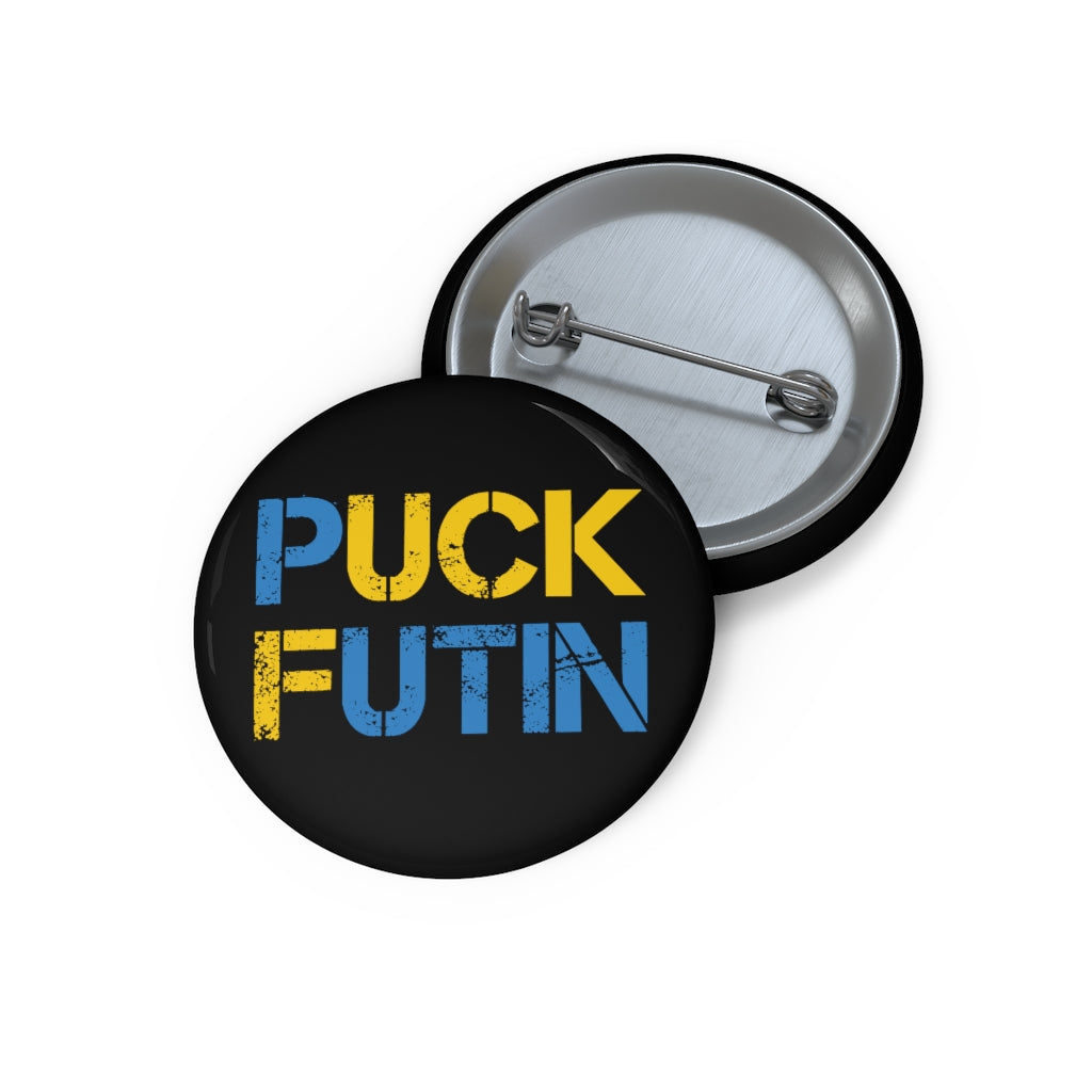 Puck Futin button. Stand with Ukraine. F**k Putin Pin Button.