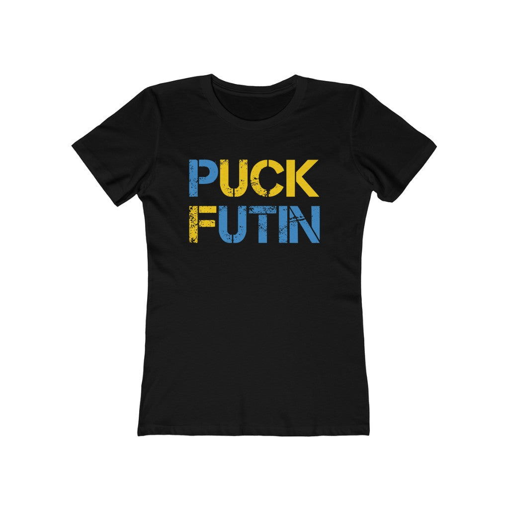 Puck Futin t-shirt. F*ck Putin shirt for women. Anti Putin women's tshirt. Stand with Ukraine Women's The Boyfriend Tee.