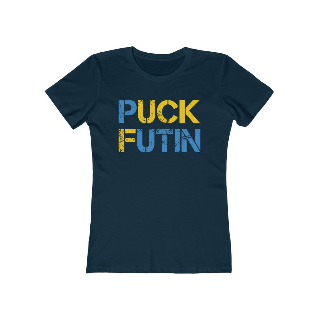 Puck Futin t-shirt. F*ck Putin shirt for women. Anti Putin women's tshirt. Stand with Ukraine Women's The Boyfriend Tee.