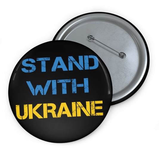 Stand with Ukraine Pin Button. Support Ukraine button. Peace in Ukraine, No war with Russia button.