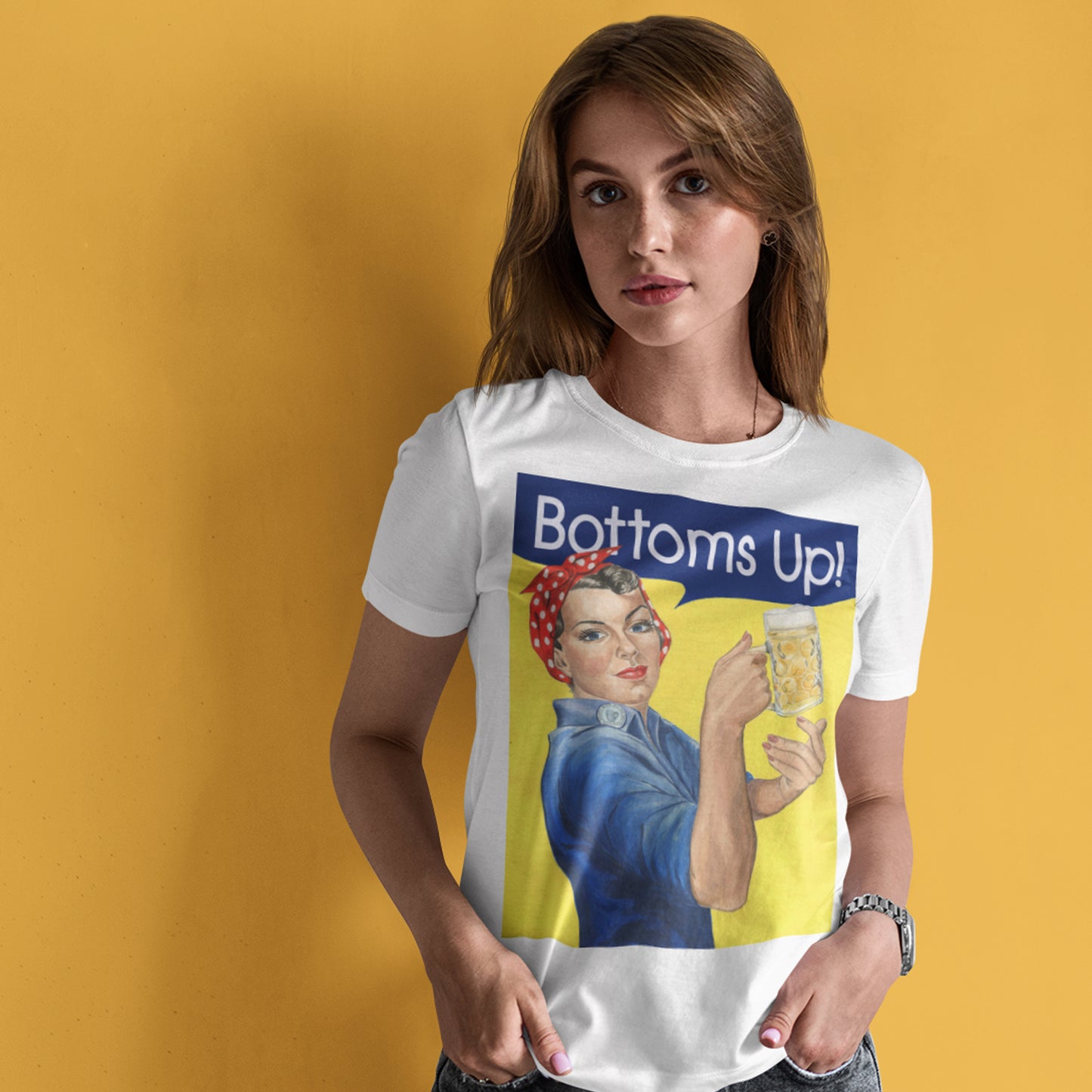 Rosie the Riveter tee. Buttoms up beer lover t-shirt