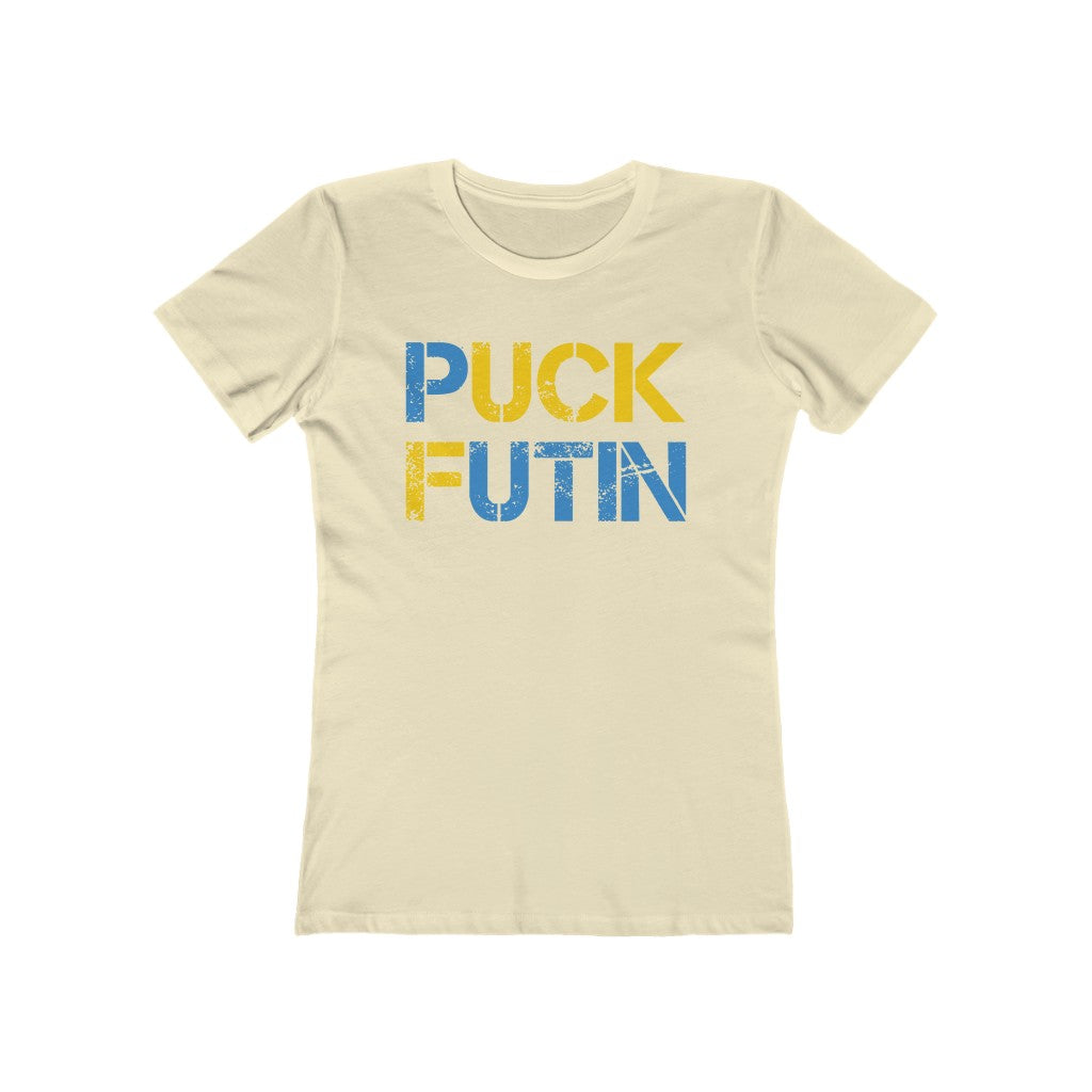 Puck Futin t-shirt. F*ck Putin shirt for women. Anti Putin women's tshirt. Stand with Ukraine Women's The Boyfriend Tee.