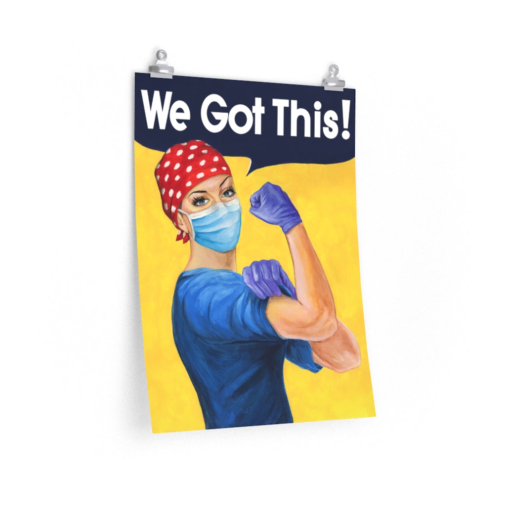 Rosie the Riveter as Strong nurse flexing her muscles Premium Matte vertical posters