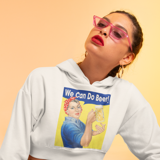 Rosie the Riveter with BEER funny Women’s Cropped Hooded Sweatshirt