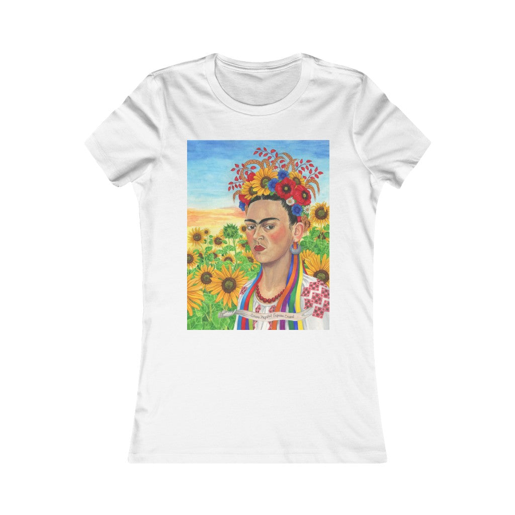 Ukrainian woman gifts. Women's Tee featuring Frida Kahlo as a Ukrainian woman