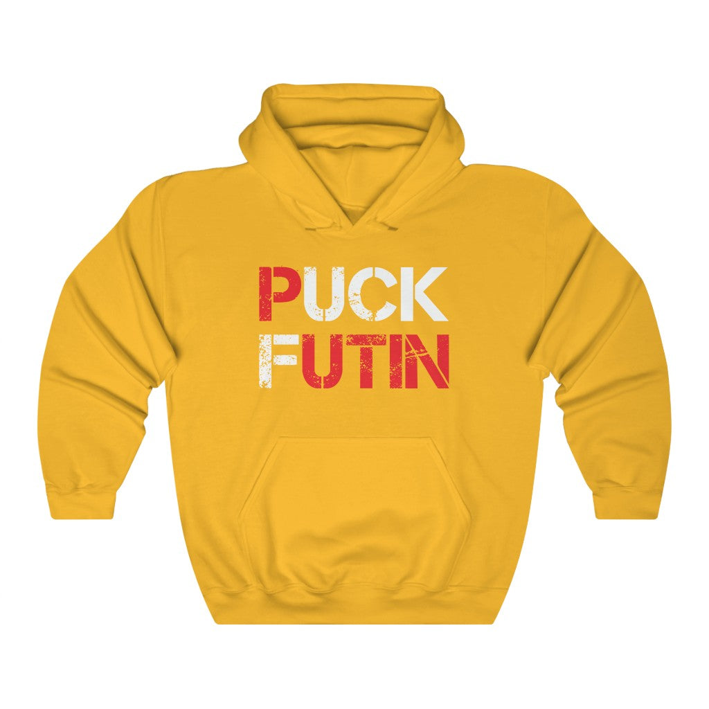 Puck Futin Unisex Double-Sided Hoodie. Anti Putin Pro Ukraine Hooded Sweatshirt. Stand with Ukraine hoodie. Fuck Putin hoodie.