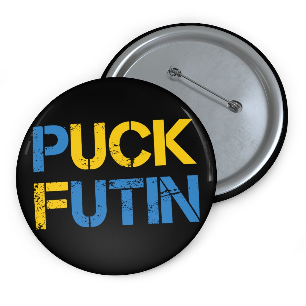 Puck Futin button. Stand with Ukraine. F**k Putin Pin Button.