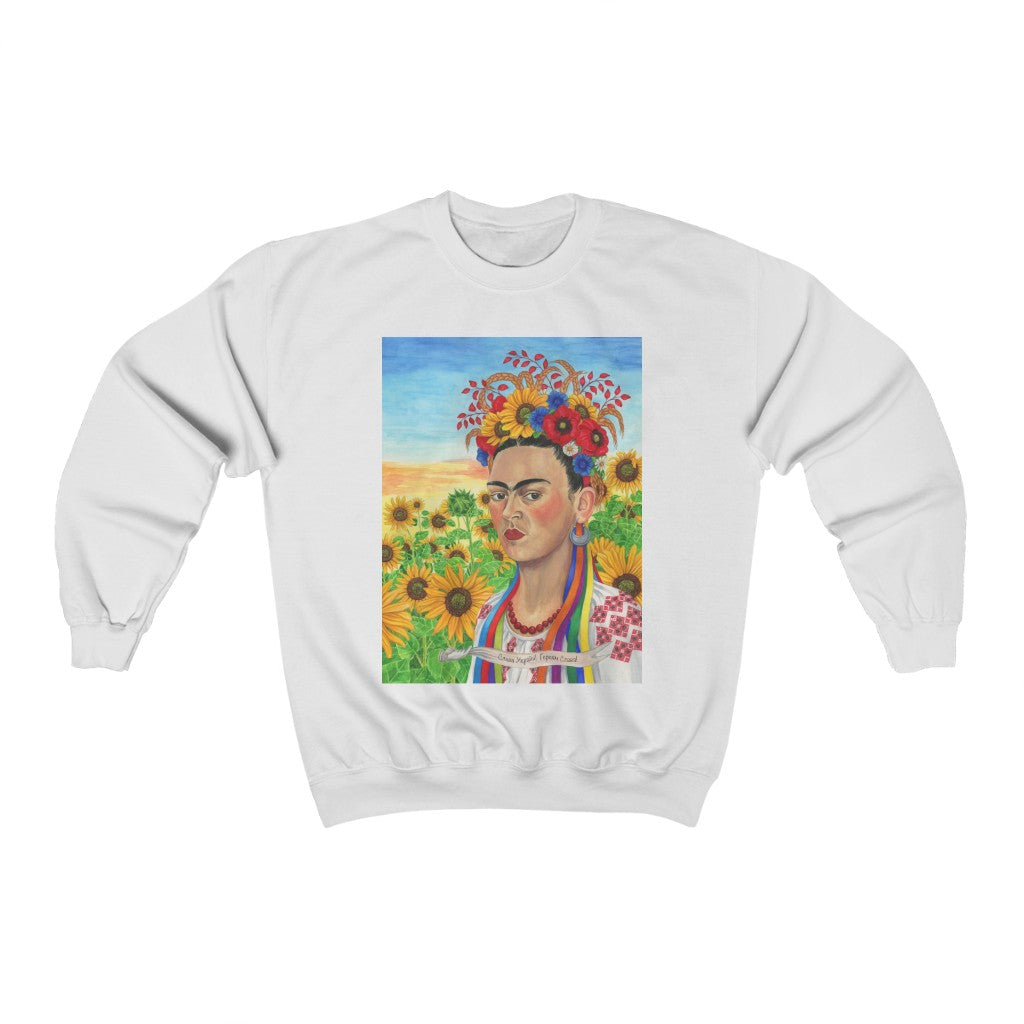 Ukrainian Sweatshirt featuring Frida Kahlo. Gift for Ukrainian woman, wife, girlfriend, mother, baba