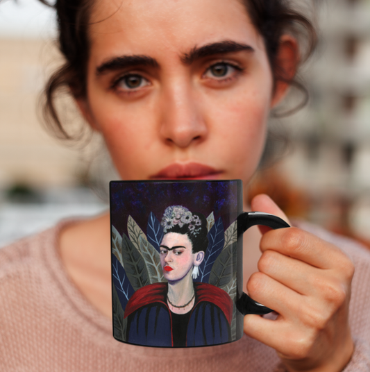 Frida Kahlo Vampire Goth Black mug. Halloween coffee mug