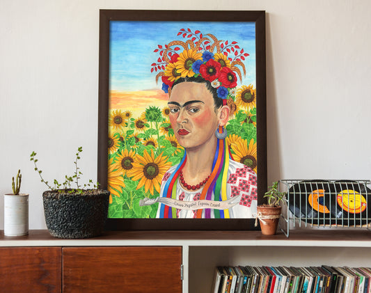 Ukrainian Frida Kahlo Framed Premium Gallery Wrap Canvas. Ukrainian gifts