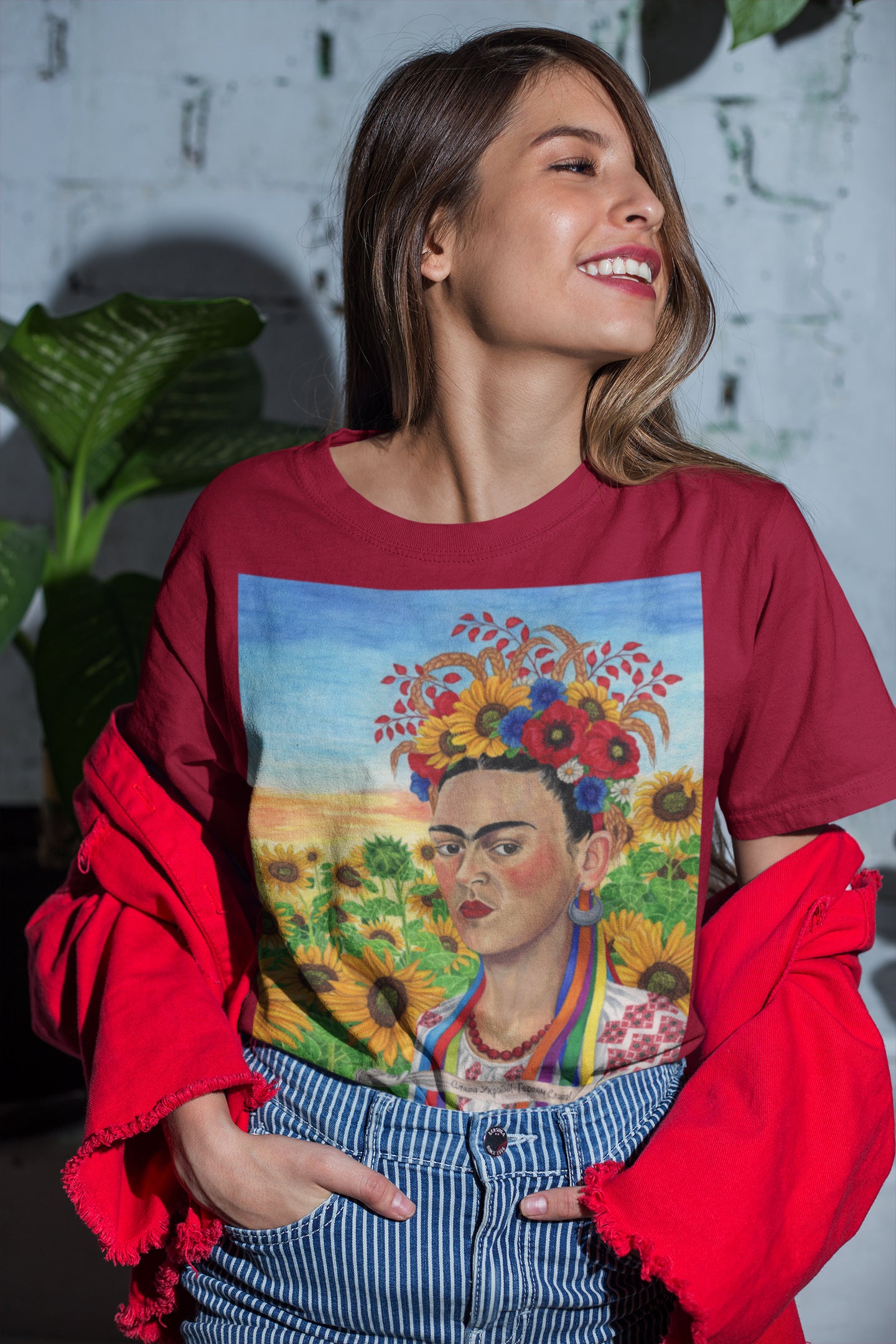 Ukrainian woman gifts. Women's Tee featuring Frida Kahlo as a Ukrainian woman