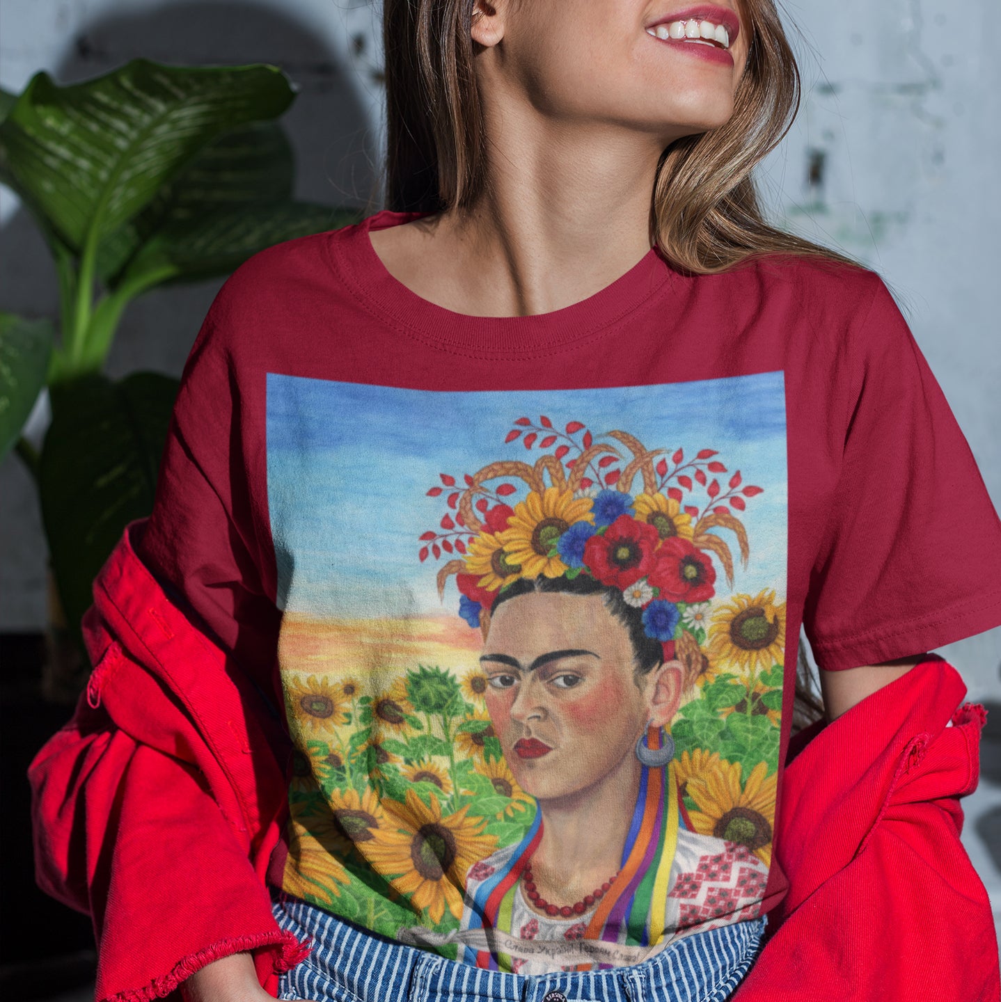 Ukrainian woman gifts. Women's Tee featuring Frida Kahlo as a Ukrainian woman